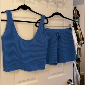 Frame crochet 2-piece set, Drawstring Shorts, Scoop Neck Top